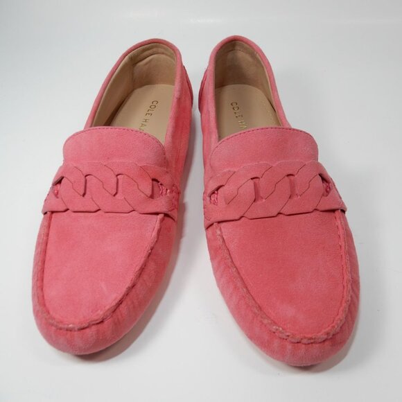 Cole Haan Evelyn Driver Loafer Slip on Flats Size 8 Rose Pink Suede Chain NEW - Picture 3 of 10